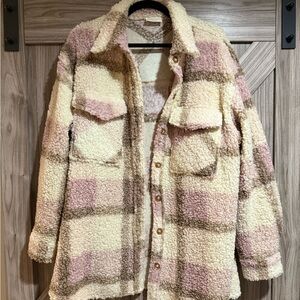 Plaid Teddy Jacket in Cream and Pink